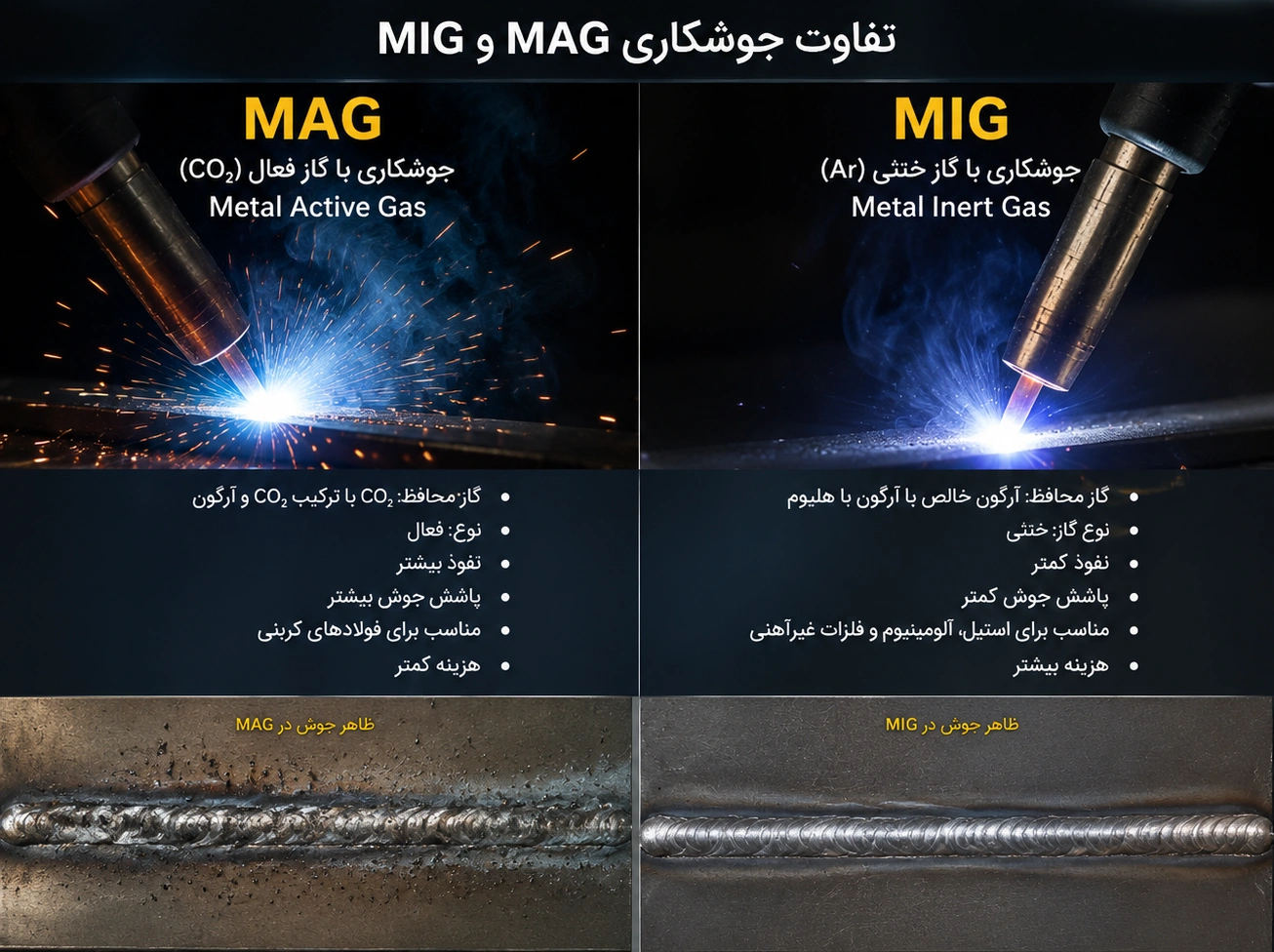 تفاوت جوشکاری MAG و MIG